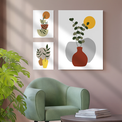 Abstract Plants And Pots | Canvas Digital Art | Wall Art