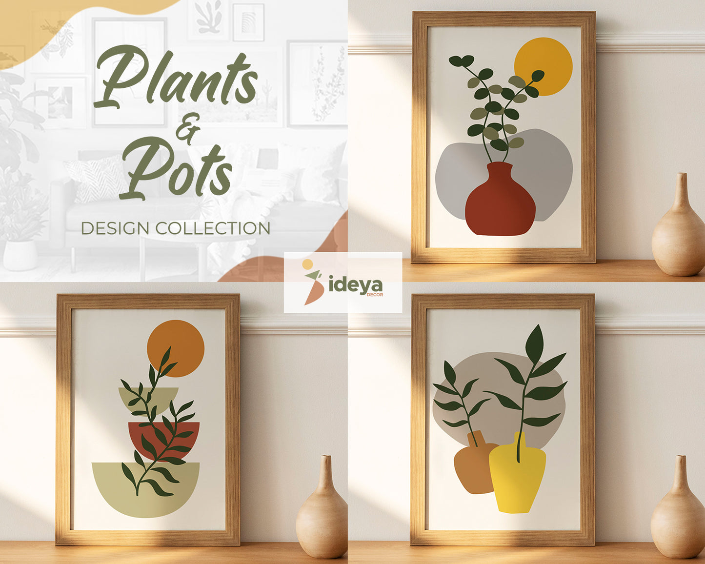 Abstract Plants And Pots | Canvas Digital Art | Wall Art